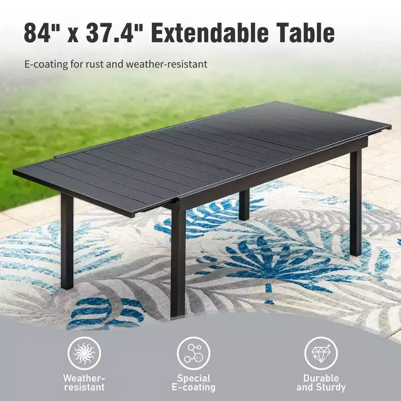 Captiva Designs Set da 7 Pezzi da Pranzo per Patio con Tavolo in Acciaio con Piano a Liste e Sedie in Rattan Beige con Cuscini