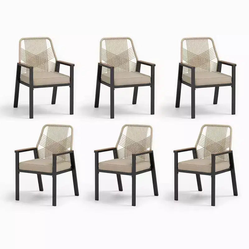 Captiva Designs Set da 7 Pezzi da Pranzo per Patio con Tavolo in Acciaio con Piano a Liste e Sedie in Rattan Beige con Cuscini