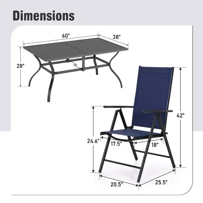 Set da pranzo da esterno Captiva Designs 7 pezzi con tavolo rettangolare a doghe e sedie a sdraio pieghevoli