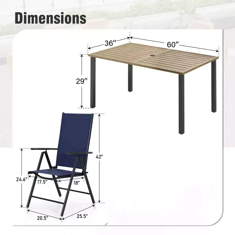 Set da pranzo da esterno Captiva Designs 7 pezzi con tavolo rettangolare a doghe e sedie a sdraio pieghevoli