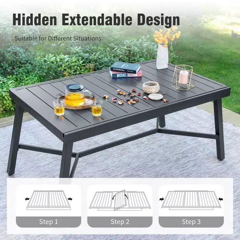 Set da pranzo da esterno Captiva Designs 7 pezzi con tavolo rettangolare a doghe e sedie a sdraio pieghevoli