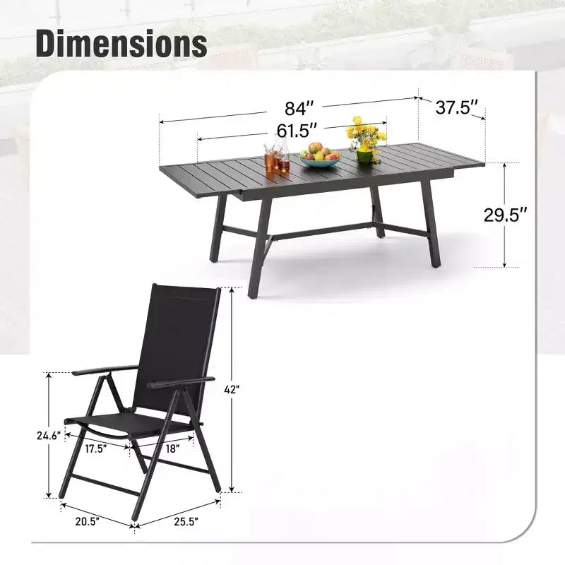 Set da pranzo da esterno Captiva Designs 7 pezzi con tavolo rettangolare a doghe e sedie a sdraio pieghevoli