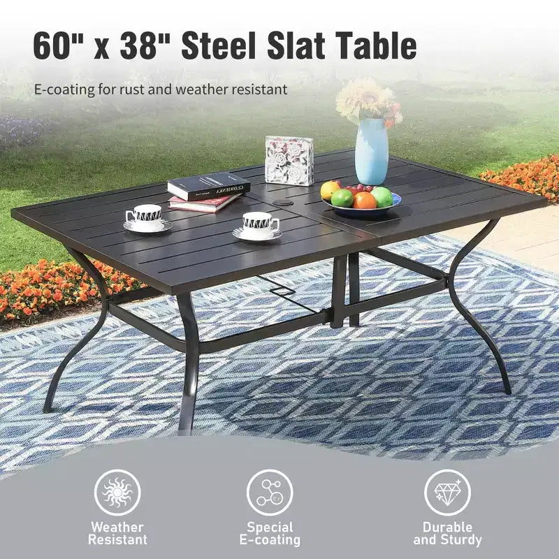Set da pranzo da esterno Captiva Designs 7 pezzi con tavolo rettangolare a doghe e sedie a sdraio pieghevoli