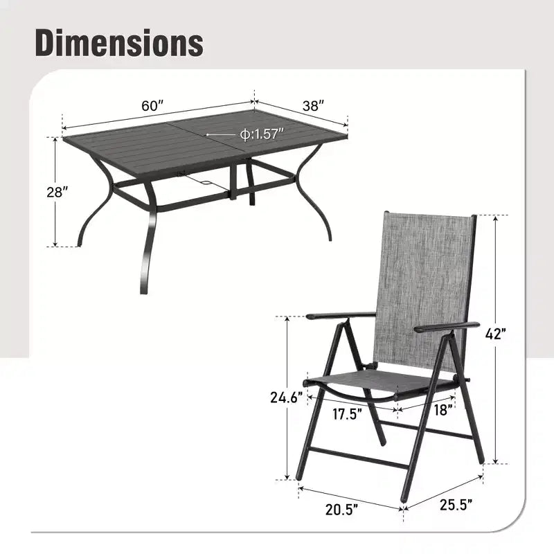 Set da pranzo da esterno Captiva Designs 7 pezzi con tavolo rettangolare a doghe e sedie a sdraio pieghevoli