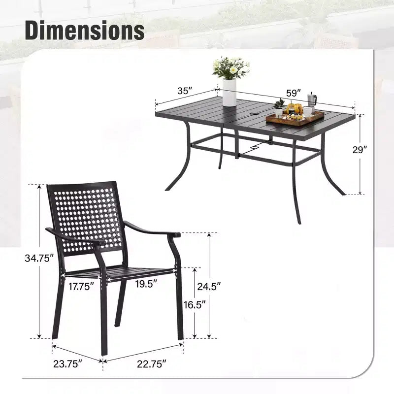 Captiva Designs Set da 8 Pezzi per Esterni: Tavolo da Pranzo Rettangolare in Acciaio, Sedie Girevoli in Rattan e Ombrellone Beige