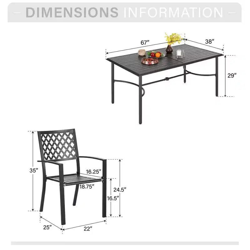Set da pranzo da esterno Captiva Designs da 7 pezzi con tavolo rettangolare con piano a doghe e sedie impilabili in metallo