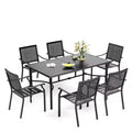 Captiva Designs 7pc Patio Dining Set with Slat-top Rectangle Table & Metal Stackable Chairs