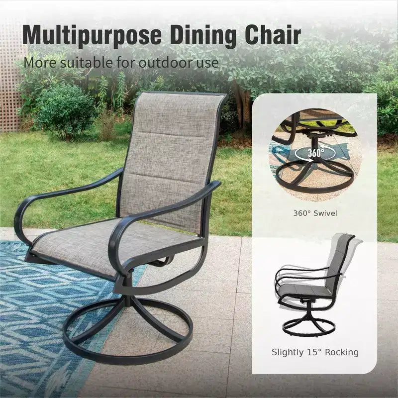 Captiva Designs Set da pranzo da 7 pezzi da esterno con tavolo rettangolare in acciaio, foro per ombrellone e sedie girevoli in Textilene