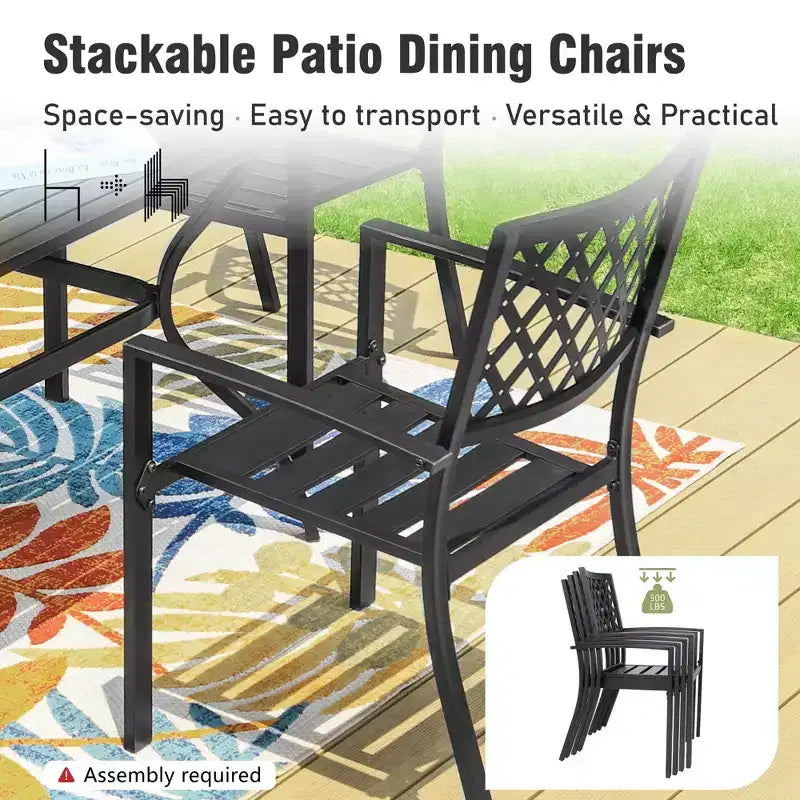 Captiva Designs Set 6 Pezzi da Esterno con Tavolo da Pranzo in Acciaio con Piano a Doghe, Sedie in Metallo e Panca Imbottita
