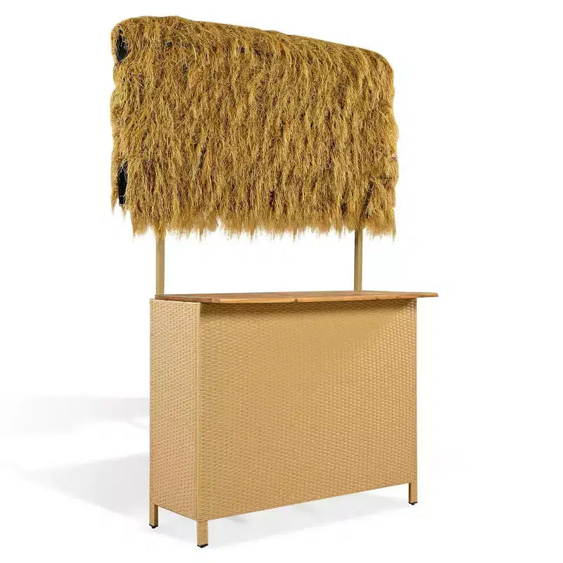 Set da bar 3 pezzi per patio, tavolo e sgabelli da esterno altezza bar con tettuccio, piedini regolabili, piano in legno per mangiare e bere, naturale -ModernLuxe