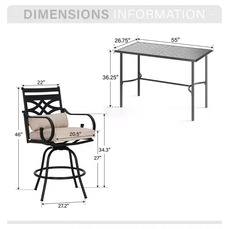 Captiva Designs Set 5 Pezzi Bar Tavolo Rettangolare in Acciaio con Staffa a Croce e Sgabelli Alti da Esterno