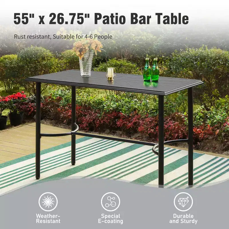 Captiva Designs Set 5 Pezzi Bar Tavolo Rettangolare in Acciaio con Staffa a Croce e Sgabelli Alti da Esterno