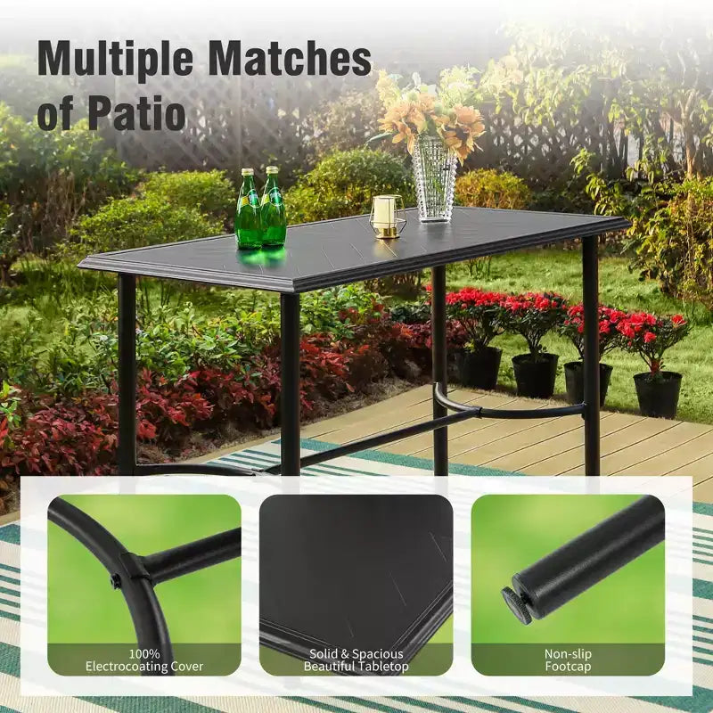 Captiva Designs Set 5 Pezzi Bar Tavolo Rettangolare in Acciaio con Staffa a Croce e Sgabelli Alti da Esterno