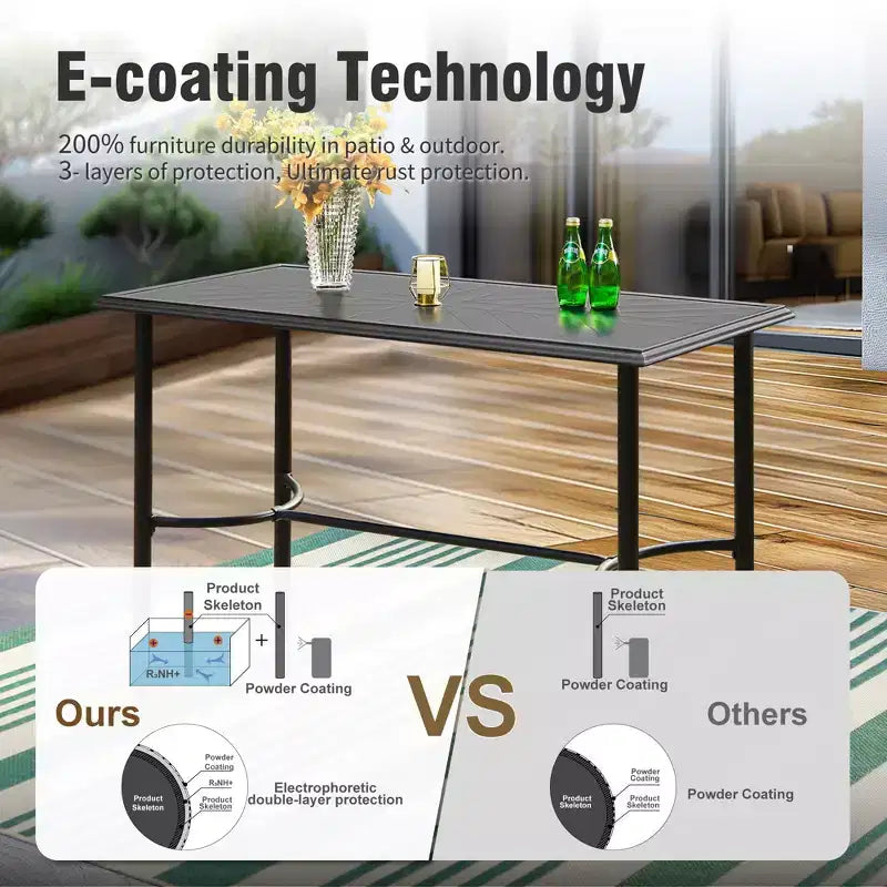 Captiva Designs Set 5 Pezzi Bar Tavolo Rettangolare in Acciaio con Staffa a Croce e Sgabelli Alti da Esterno