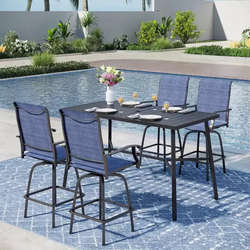 Set da bar da esterno per patio Captiva Designs 5 pezzi, tavolo rettangolare in acciaio con supporto a croce e sgabelli alti