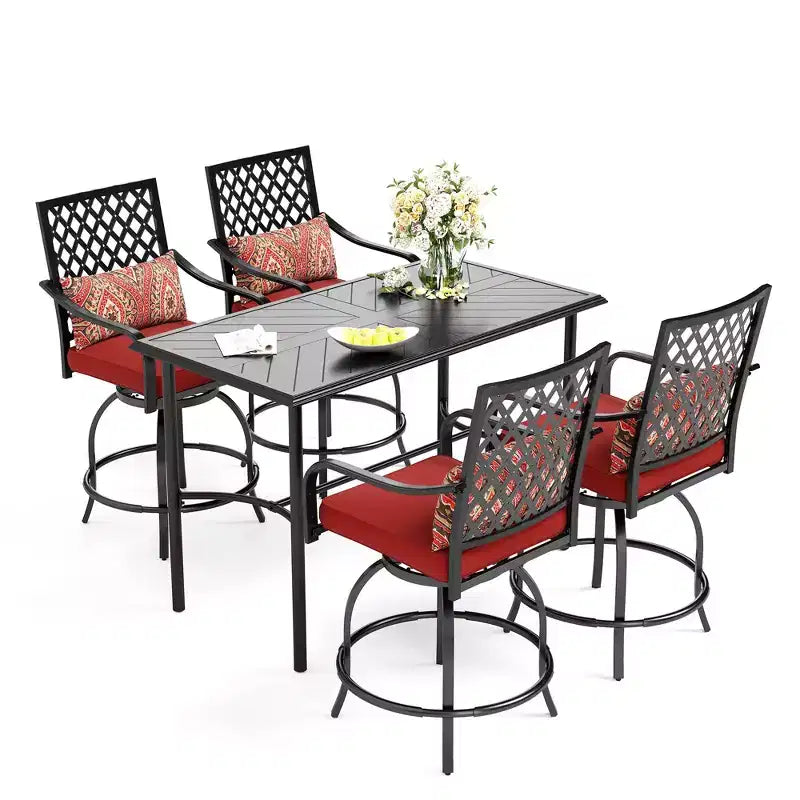 Set da bar da esterno per patio Captiva Designs 5 pezzi, tavolo rettangolare in acciaio con supporto a croce e sgabelli alti