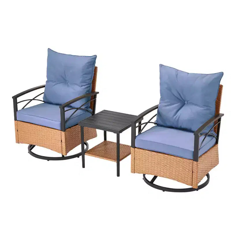EROMMY Set da 3 Pezzi con Poltrone Girevoli a Dondolo in Rattan per Patio, Sedie Girevoli a Dondolo da Esterno con 1 Tavolino da Caffè in Rattan, Perfetto per Portico, Giardino e Prato