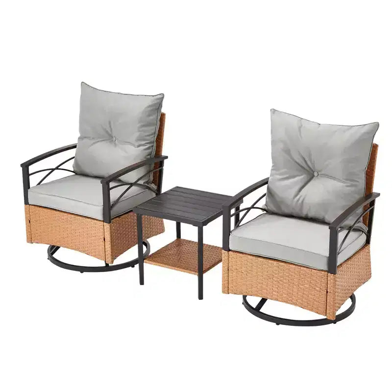EROMMY Set da 3 Pezzi con Poltrone Girevoli a Dondolo in Rattan per Patio, Sedie Girevoli a Dondolo da Esterno con 1 Tavolino da Caffè in Rattan, Perfetto per Portico, Giardino e Prato
