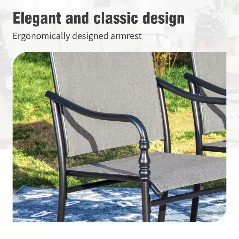 Captiva Designs Set da pranzo da 5 pezzi per patio con tavolo in acciaio con foro per ombrellone e sedie con braccioli in textilene grigio