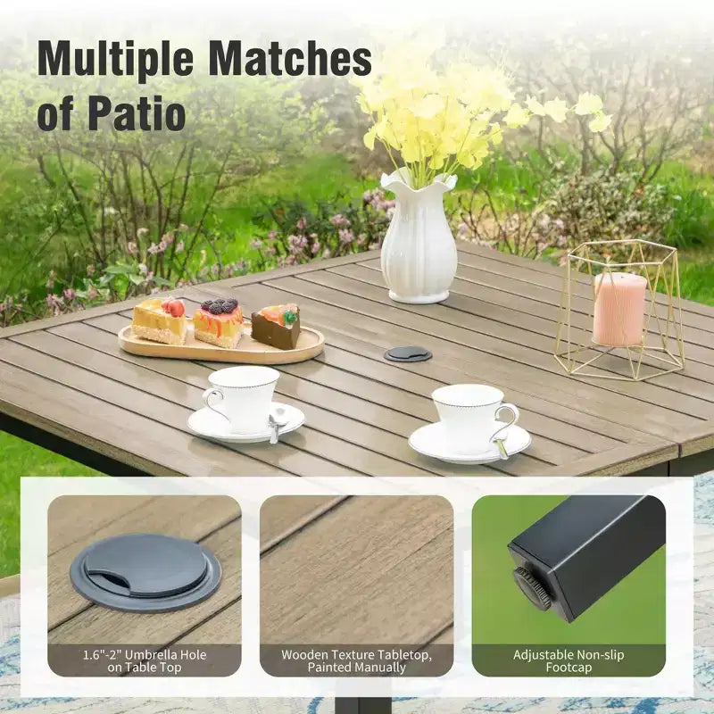 Captiva Designs Set da pranzo da 5 pezzi per esterni in acciaio con tavolo quadrato effetto legno e sedie in metallo con cuscino