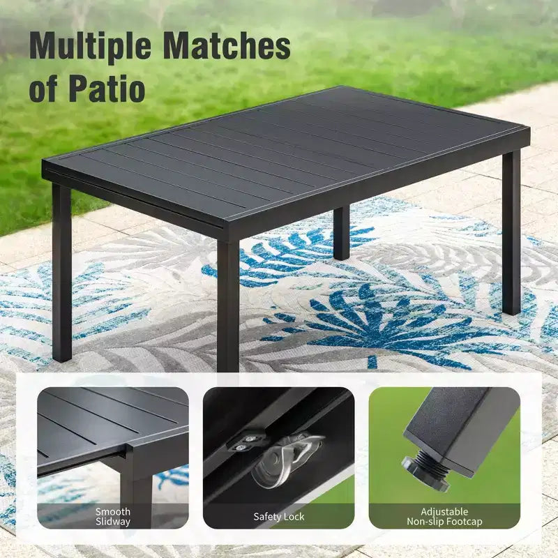 Captiva Designs Tavolo rettangolare 7 pezzi con piano a doghe regolabile e sedie in alluminio textilene grigio