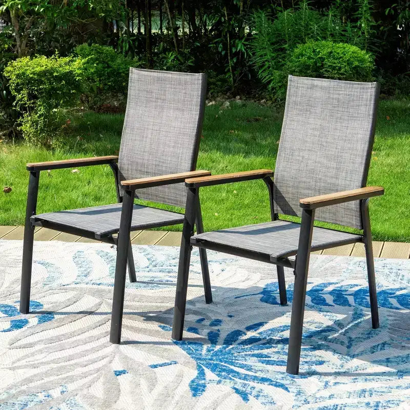 Captiva Designs Tavolo rettangolare 7 pezzi con piano a doghe regolabile e sedie in alluminio textilene grigio