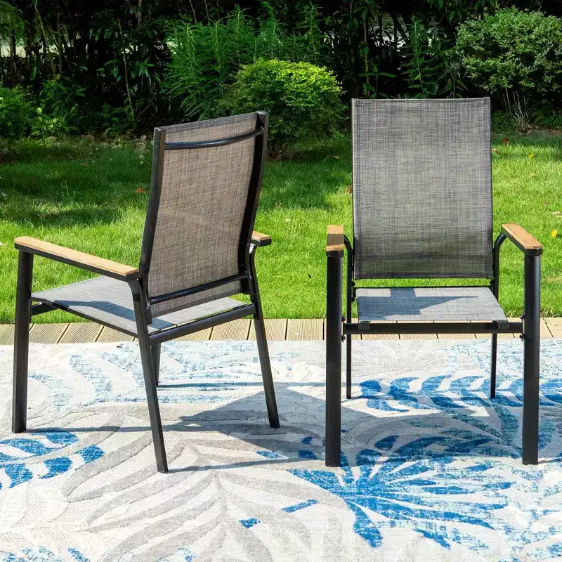 Captiva Designs Tavolo rettangolare 7 pezzi con piano a doghe regolabile e sedie in alluminio textilene grigio