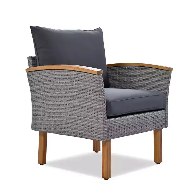 Whisen Set di Mobili da Giardino a 9 Pezzi in Rattan Resistente alle Intemperie e Divano Sezionale da Esterno con Tavolino da Caffè e Cuscini - Grigio