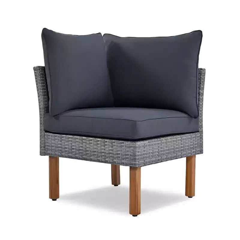 Whisen Set di Mobili da Giardino a 9 Pezzi in Rattan Resistente alle Intemperie e Divano Sezionale da Esterno con Tavolino da Caffè e Cuscini - Grigio