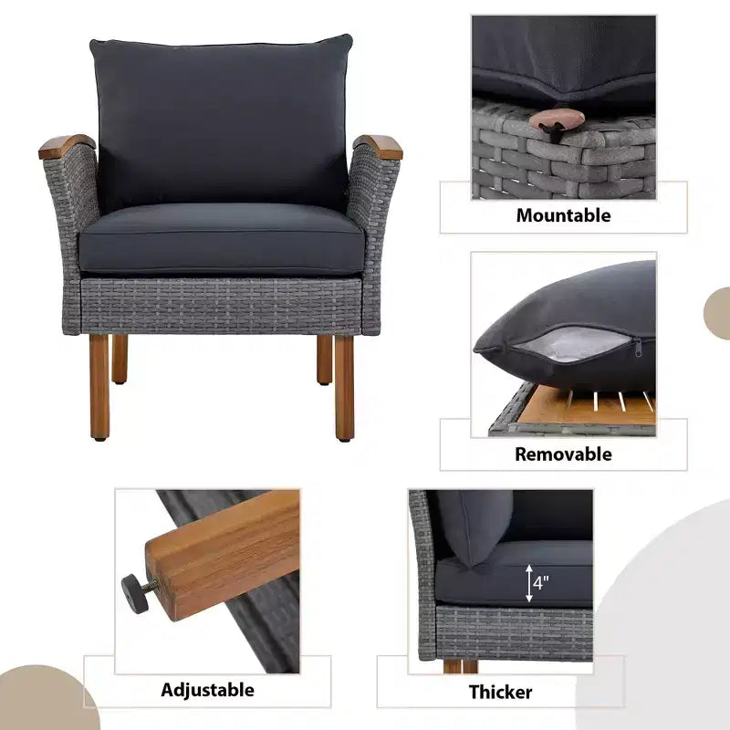 Whisen Set di Mobili da Giardino a 9 Pezzi in Rattan Resistente alle Intemperie e Divano Sezionale da Esterno con Tavolino da Caffè e Cuscini - Grigio