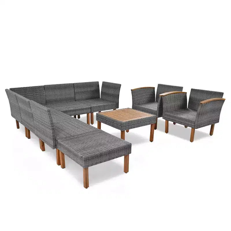 Whisen Set di Mobili da Giardino a 9 Pezzi in Rattan Resistente alle Intemperie e Divano Sezionale da Esterno con Tavolino da Caffè e Cuscini - Grigio