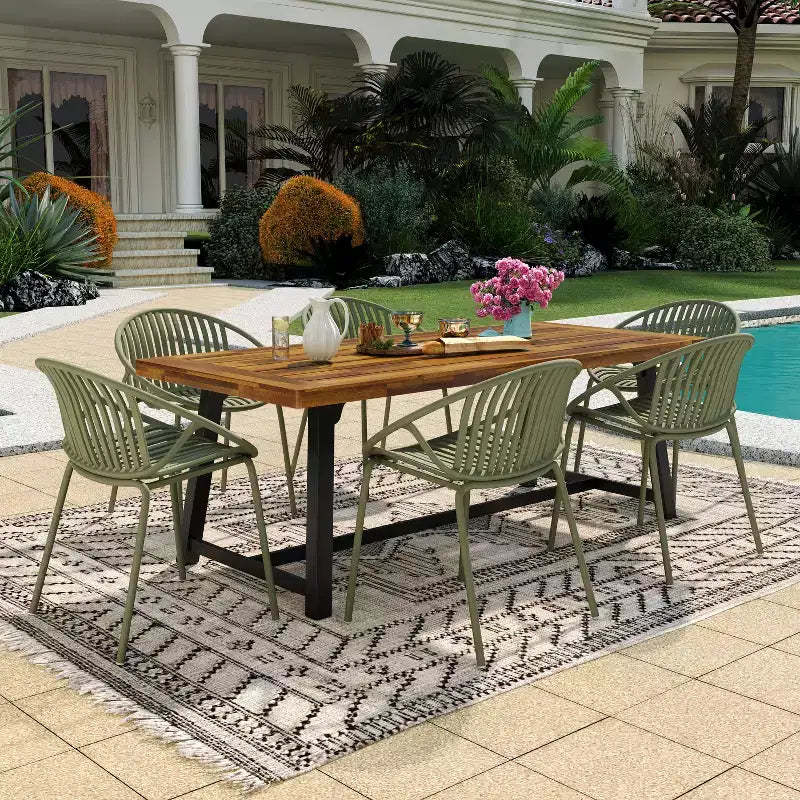 Christopher Knight Home Pablo set da pranzo moderno da 7 pezzi da esterno con sedia impilabile