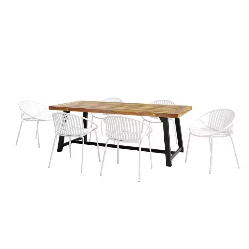 Christopher Knight Home Pablo set da pranzo moderno da 7 pezzi da esterno con sedia impilabile