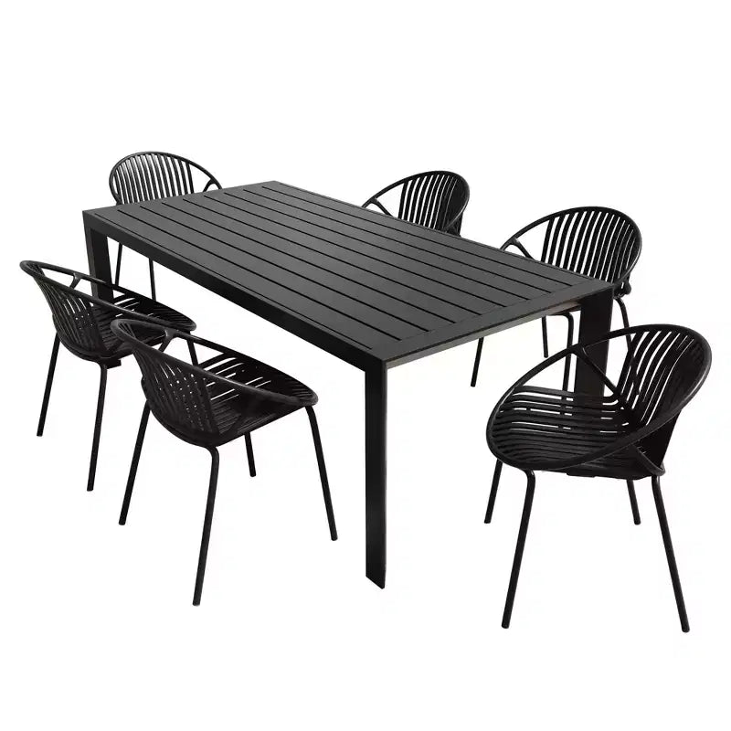Christopher Knight Home Paddy 7 Pieces Outdoor Modern Metal and Polypropylene Dining Set with Stackable Chair