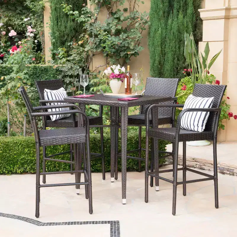 Christopher Knight Home Set Bar Quadrato da Esterno a 5 Pezzi in Vimini Colbin, Marrone Scuro
