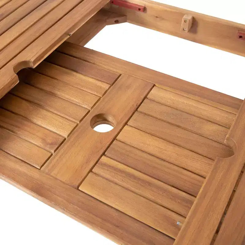 GDFStudio Aloha Set da pranzo espandibile da 9 pezzi in legno di acacia e vimini per esterni, naturale sabbiato/multimarrone