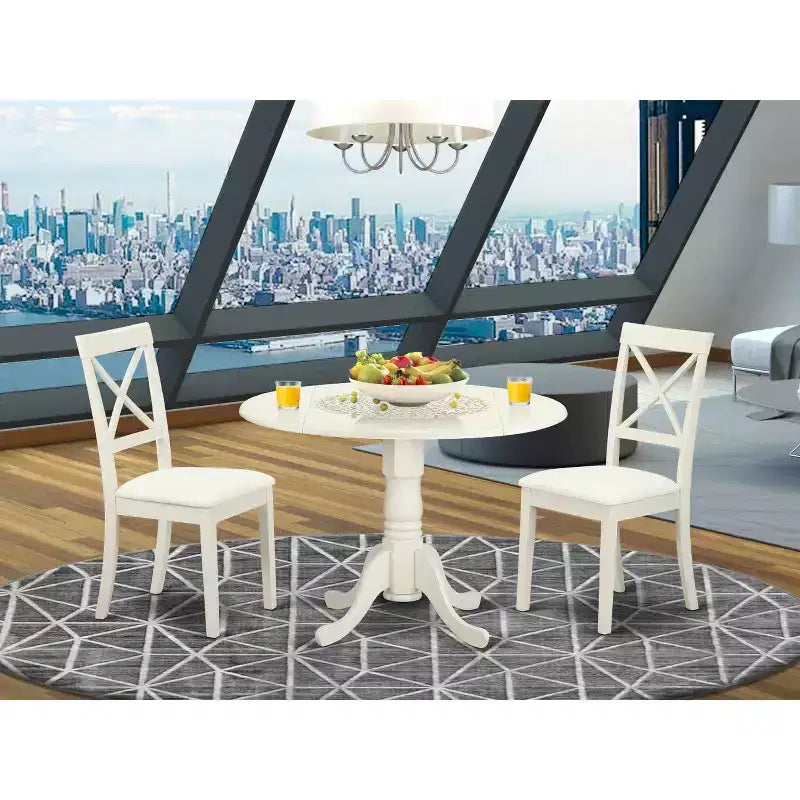 HomeStock Modern Round Dining Table Set Linen White