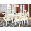 Asian Rubber Wood 7 Piece Oval Dining Table Set Linen White Kitchen Set