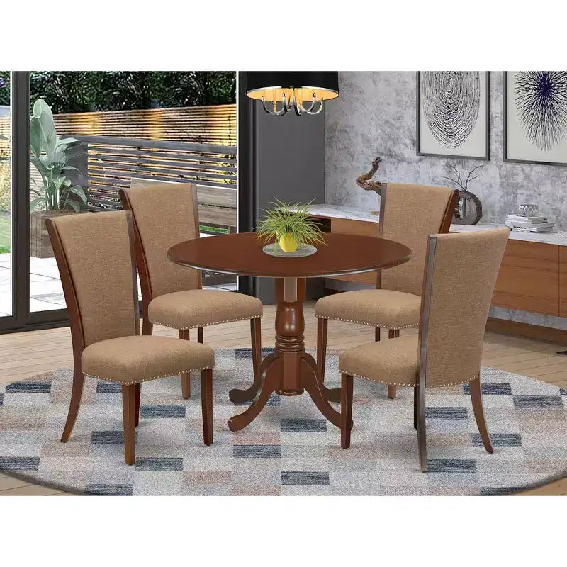 HomeStock Set tavolo da pranzo rotondo sedie Parsons in lino 42