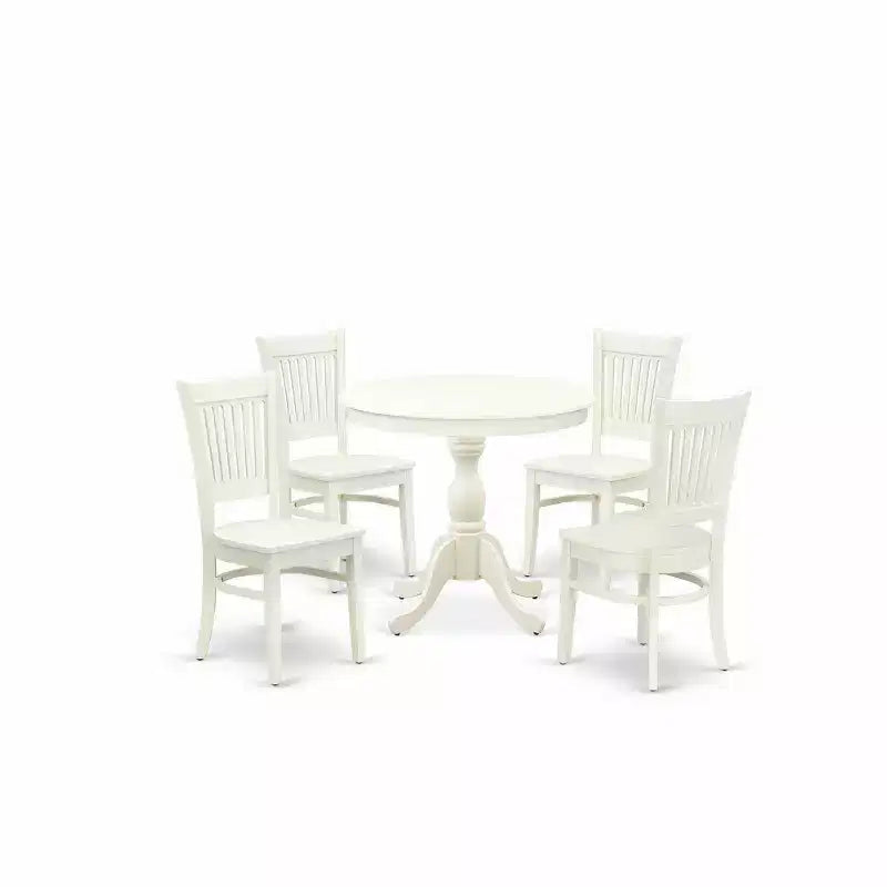 Set tavolo da pranzo e 4 sedie con piedistallo tondo bianco HomeStock Linen