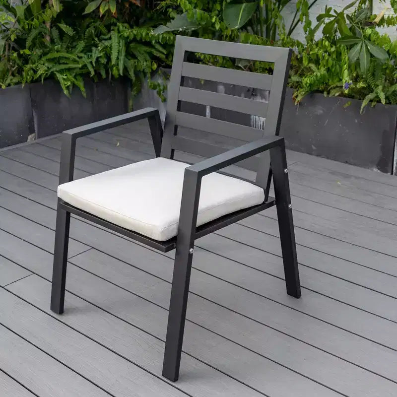 LeisureMod Chelsea Set da Pranzo da Giardino 5 Pezzi, Tavolo da Pranzo Rotondo in Alluminio da 48 pollici e 4 Sedie da Pranzo con Braccioli