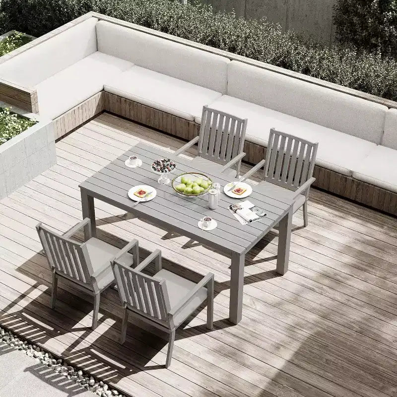 Heynemo Set da pranzo da esterno 5 pezzi, tavolo da pranzo da esterno in alluminio con 4 sedie e cuscini rimovibili per prato, giardino, cortile