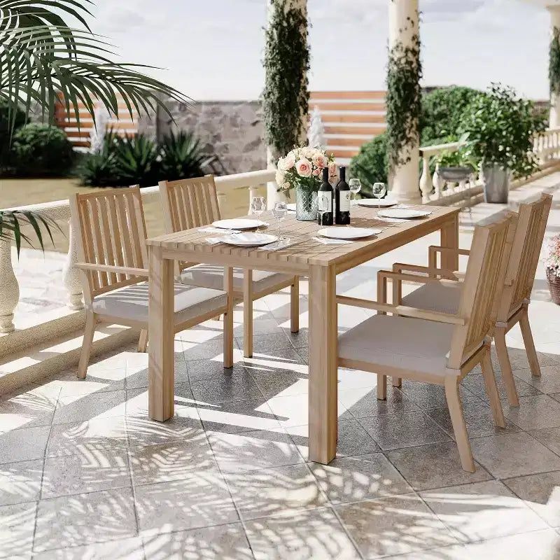 Heynemo Set da pranzo da esterno 5 pezzi, tavolo da pranzo da esterno in alluminio con 4 sedie e cuscini rimovibili per prato, giardino, cortile