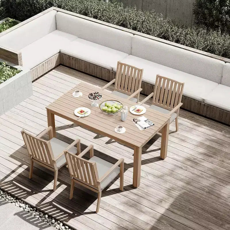 Heynemo Set da pranzo da esterno 5 pezzi, tavolo da pranzo da esterno in alluminio con 4 sedie e cuscini rimovibili per prato, giardino, cortile