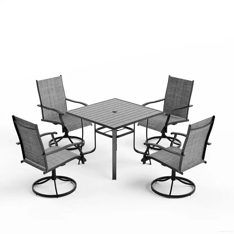 EROMMY Set da Pranzo da Esterno a 5 Pezzi, Tavolo e Sedie da Esterno per 4 Persone, 4 Sedie Girevoli, 1 Tavolo Quadrato in Ferro, Set di Mobili da Giardino per Terrazzo
