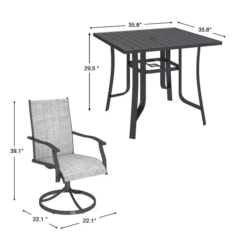 EROMMY Set da Pranzo da Esterno a 5 Pezzi, Tavolo e Sedie da Esterno per 4 Persone, 4 Sedie Girevoli, 1 Tavolo Quadrato in Ferro, Set di Mobili da Giardino per Terrazzo