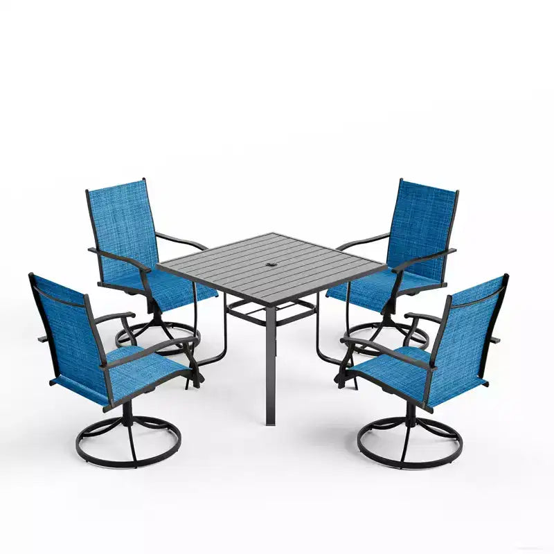 EROMMY Set da Pranzo da Esterno a 5 Pezzi, Tavolo e Sedie da Esterno per 4 Persone, 4 Sedie Girevoli, 1 Tavolo Quadrato in Ferro, Set di Mobili da Giardino per Terrazzo