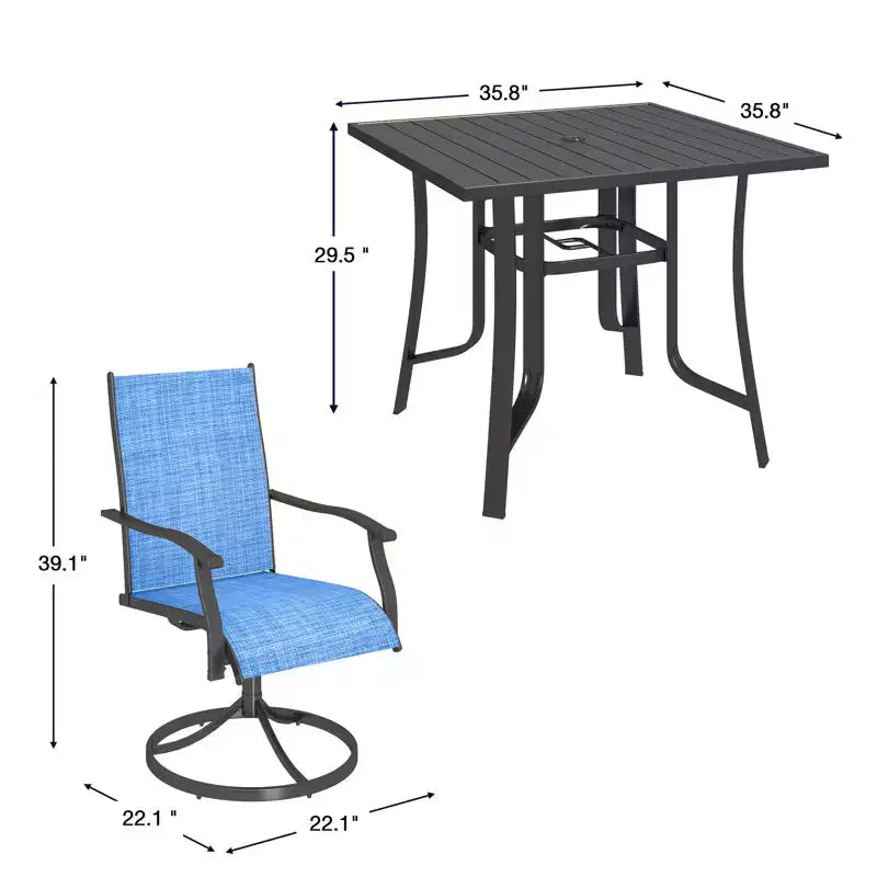 EROMMY Set da Pranzo da Esterno a 5 Pezzi, Tavolo e Sedie da Esterno per 4 Persone, 4 Sedie Girevoli, 1 Tavolo Quadrato in Ferro, Set di Mobili da Giardino per Terrazzo