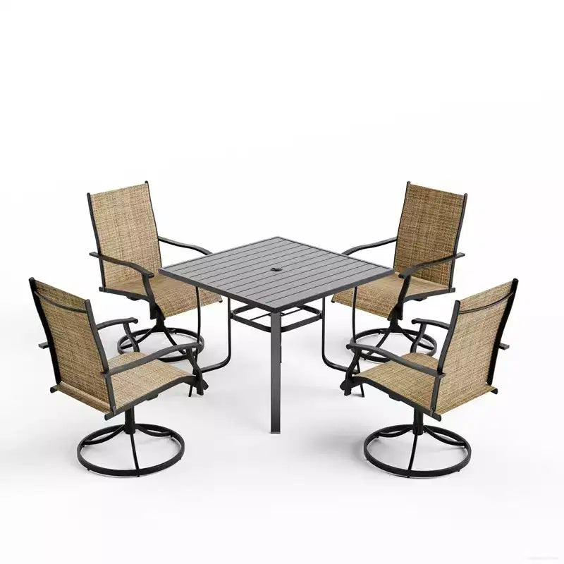 EROMMY Set da Pranzo da Esterno a 5 Pezzi, Tavolo e Sedie da Esterno per 4 Persone, 4 Sedie Girevoli, 1 Tavolo Quadrato in Ferro, Set di Mobili da Giardino per Terrazzo