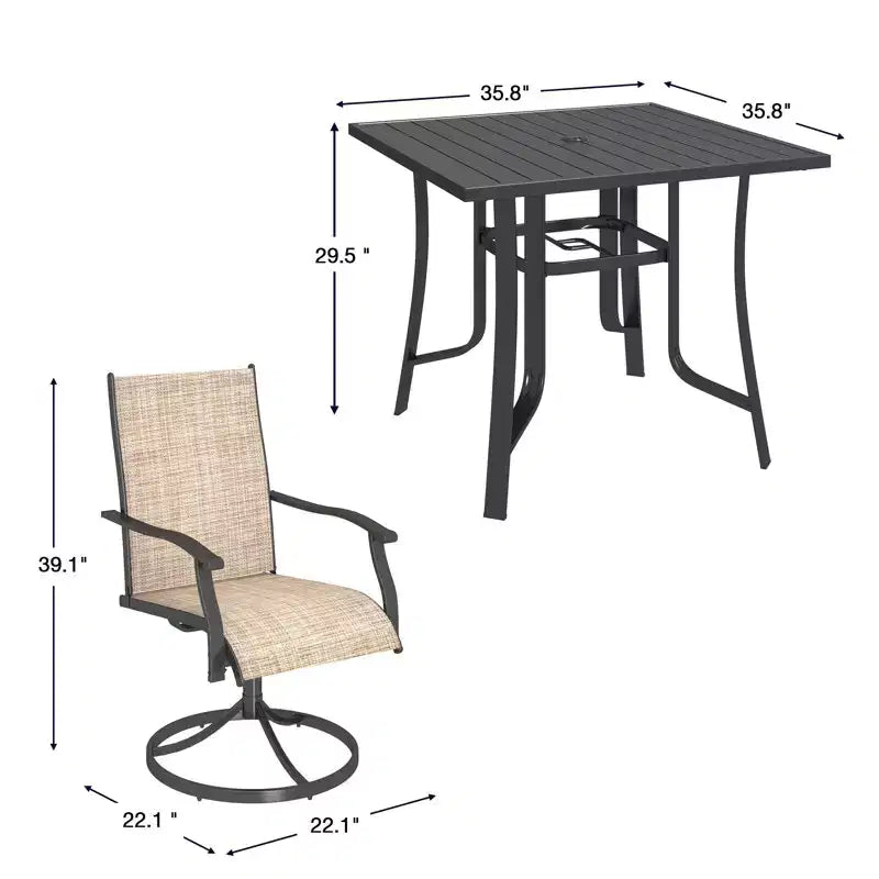 EROMMY Set da Pranzo da Esterno a 5 Pezzi, Tavolo e Sedie da Esterno per 4 Persone, 4 Sedie Girevoli, 1 Tavolo Quadrato in Ferro, Set di Mobili da Giardino per Terrazzo